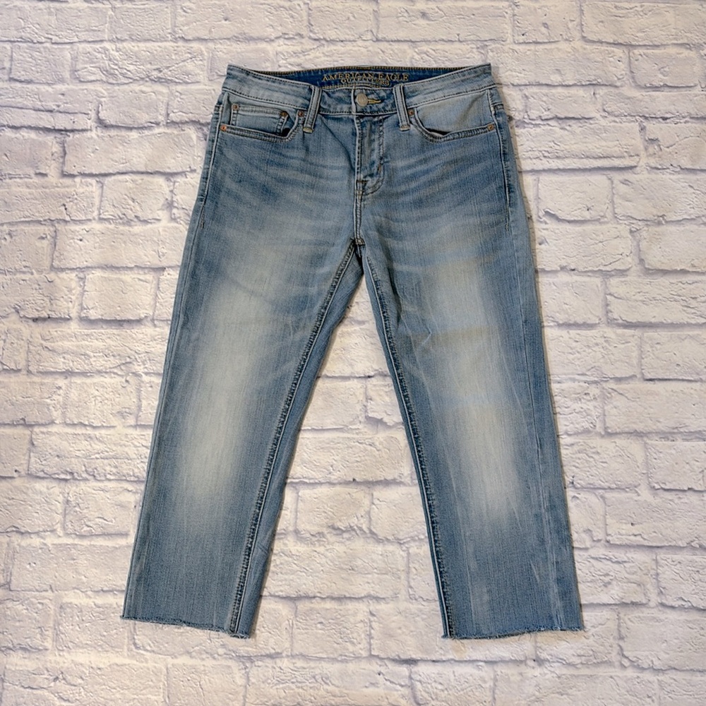 American Eagle Cropped Skinny Jeans Raw Cut Off Hems 21.5 Inch Inseam Size 30